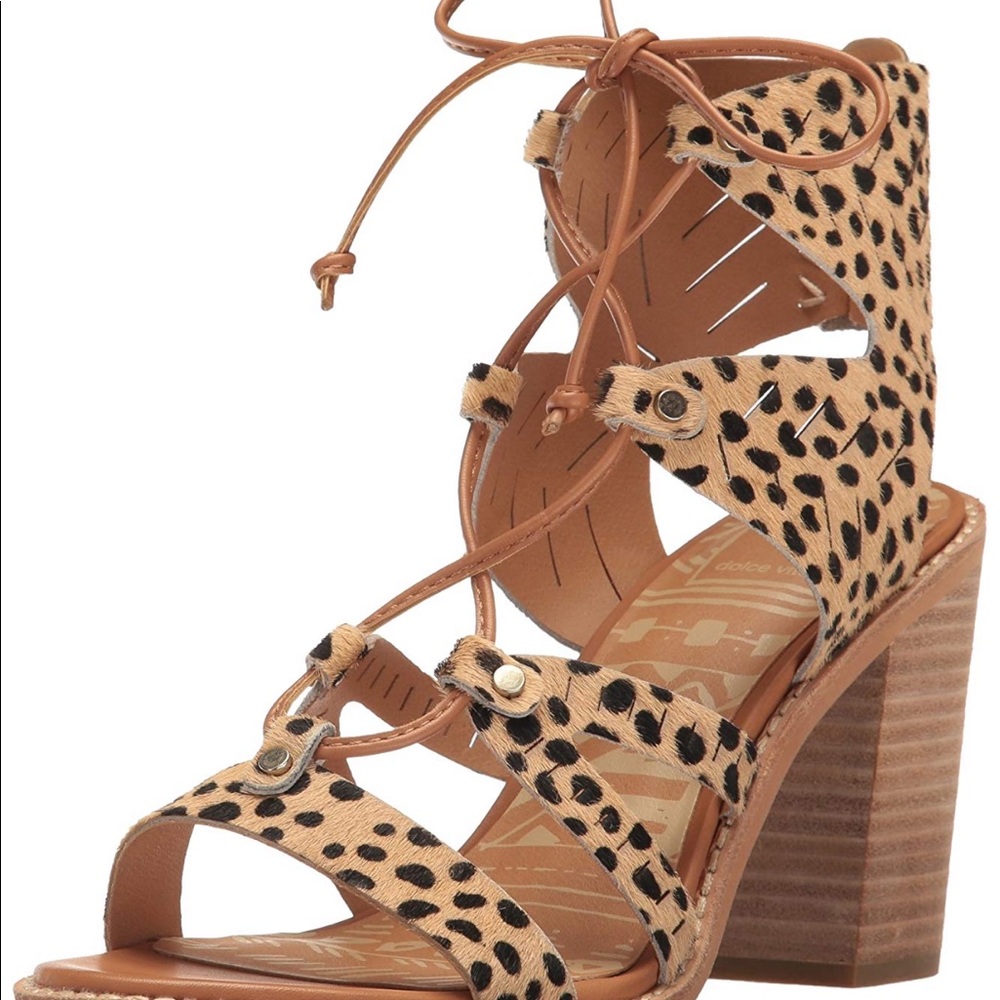 Dolce Vita "Luci" Leopard Calf Hair Laceup Sandal - Picture 3 of 4